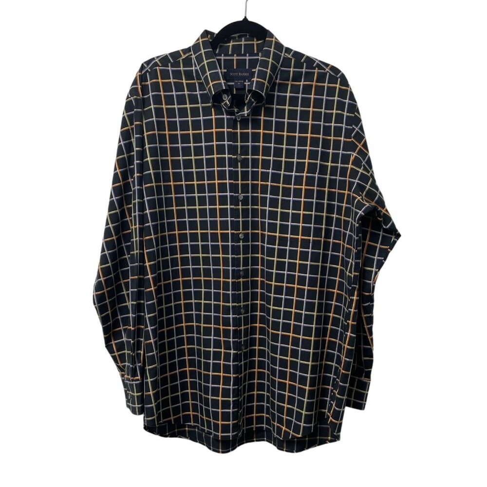 SCOTT BARBER BUTTON DOWN SHIRT PLAID CHECK MENS XL 100% COTTON CAREER BUSINESS
